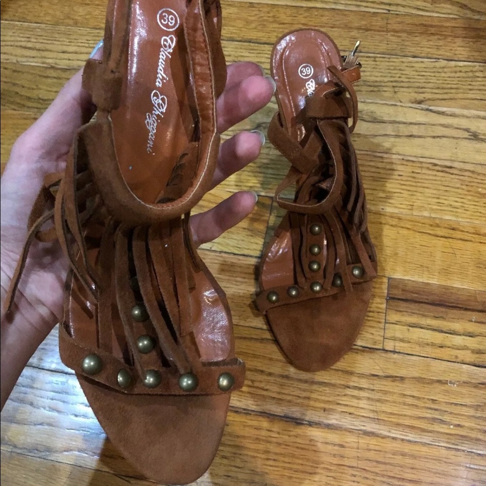 Suede Rockstud high heels Sandals fringe Italy HP